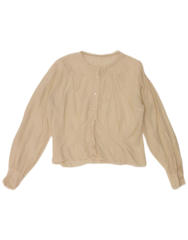 Vintage mujer crop camisa blusa Reino Unido 12 Medio Beige