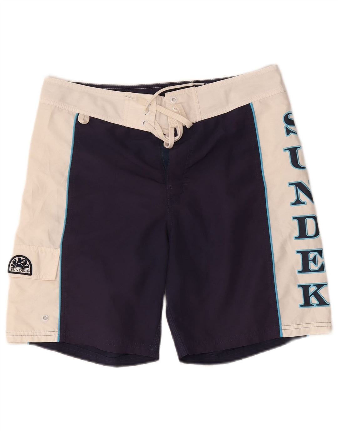 Sundek Bañador con gráfico para hombre, color azul marino medio, poliéster con bloques de color
