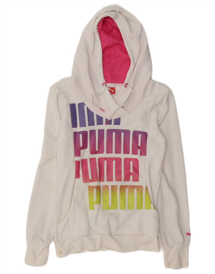 PUMA Jersey con capucha gráfica para mujer UK 8 Small White Cotton