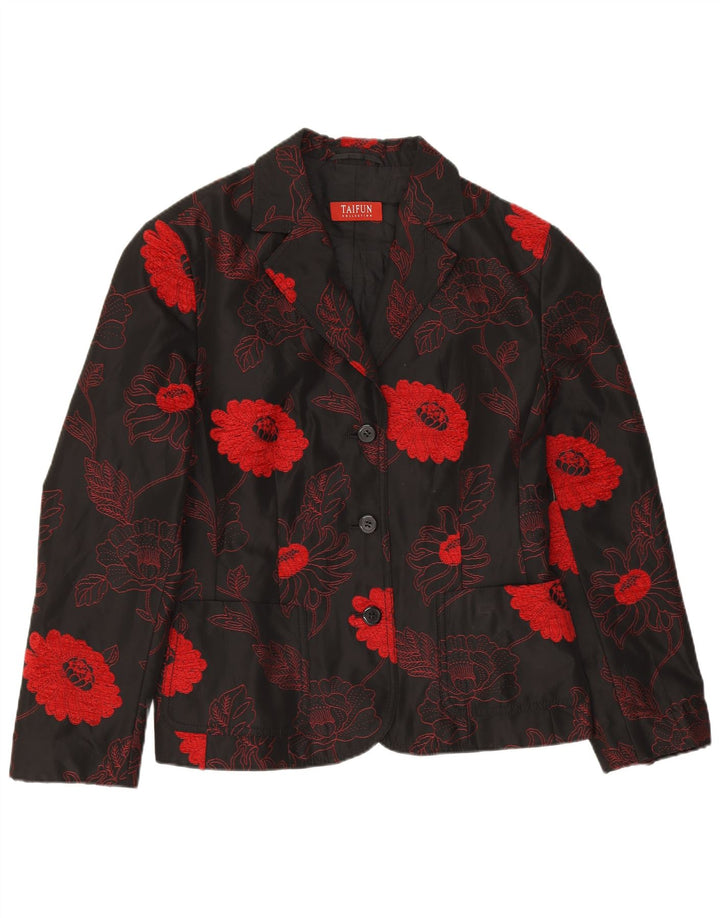 Chaqueta tipo blazer de 3 botones para mujer Taifun UK 44 Grande Negro Floral