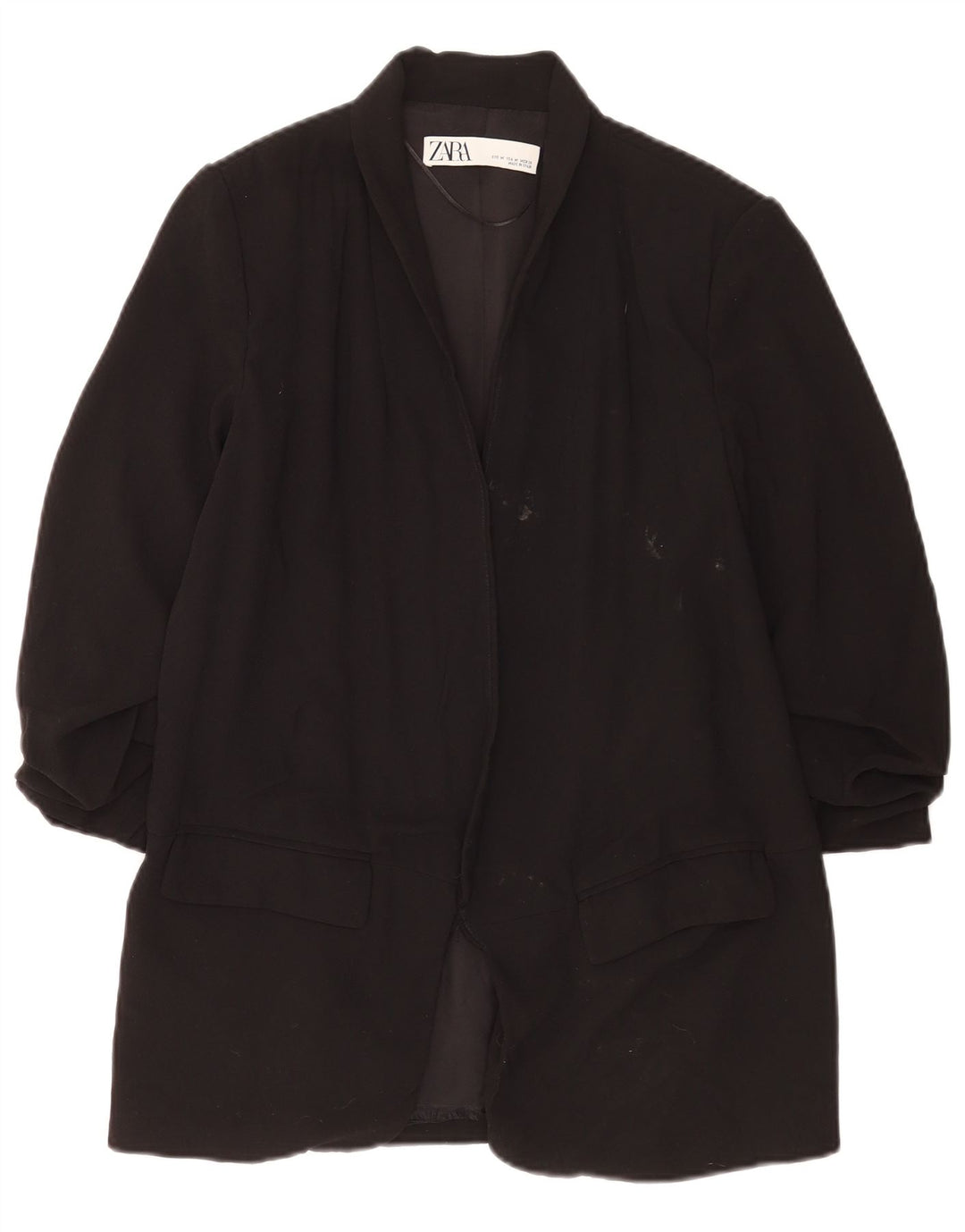 Zara Chaqueta Blazer Abierta De Manga 3/4 para Mujer UK 44 Poliéster Negro Mediano