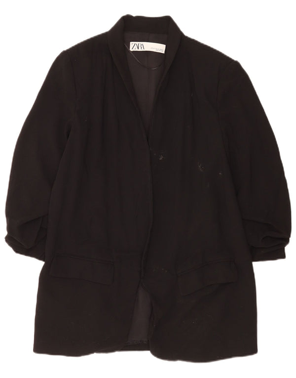 Zara Chaqueta Blazer Abierta De Manga 3/4 para Mujer UK 44 Poliéster Negro Mediano