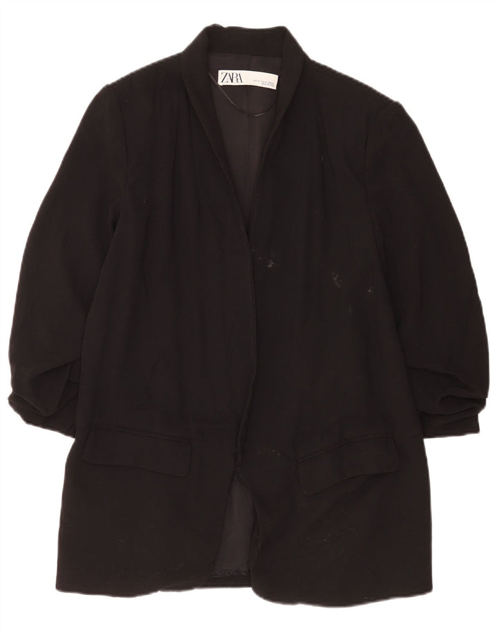 Zara Chaqueta Blazer Abierta De Manga 3/4 para Mujer UK 44 Poliéster Negro Mediano