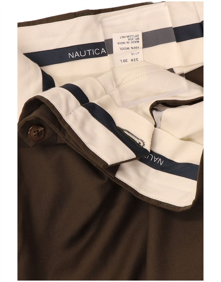 NAUTICA Pantalón de traje con pinzas para hombre W33 L30 Lana gris