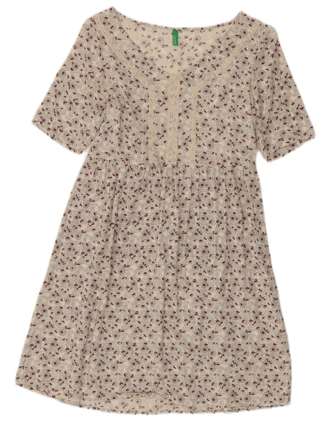 BENETTON Vestido acampanado para mujer UK 6 XS Off White Floral Viscosa