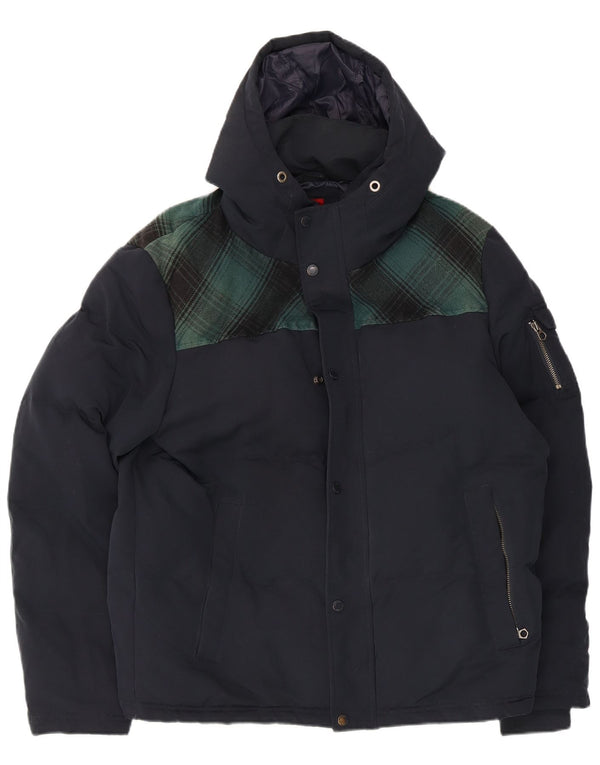 Superdry Chaqueta de esquí con capucha para hombre UK 42 XL Poliéster a cuadros azul marino