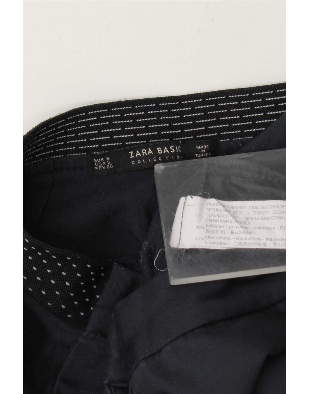 Zara Mujer Pantalón Chino Slim Small W26 L27 Poliéster Azul Marino