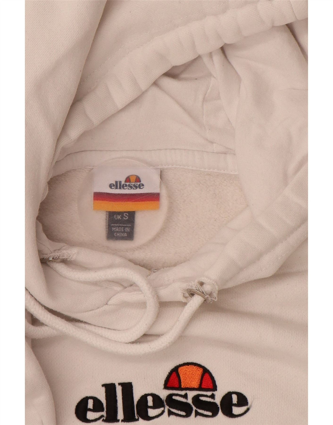 ELLESSE Jersey con capucha gráfica para hombre pequeño de algodón blanco roto