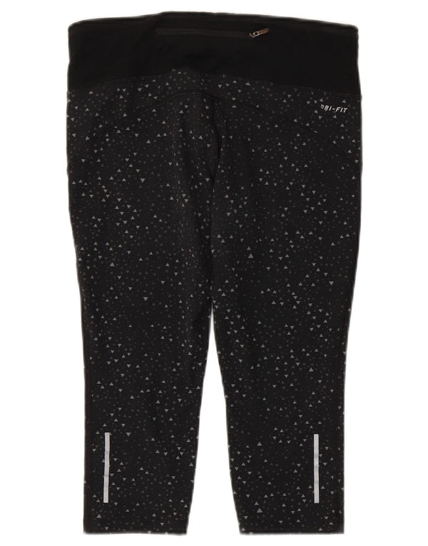 Nike Dri Fit Capri Leggings para mujer UK 10 Pequeño Negro Geométrico Poliéster