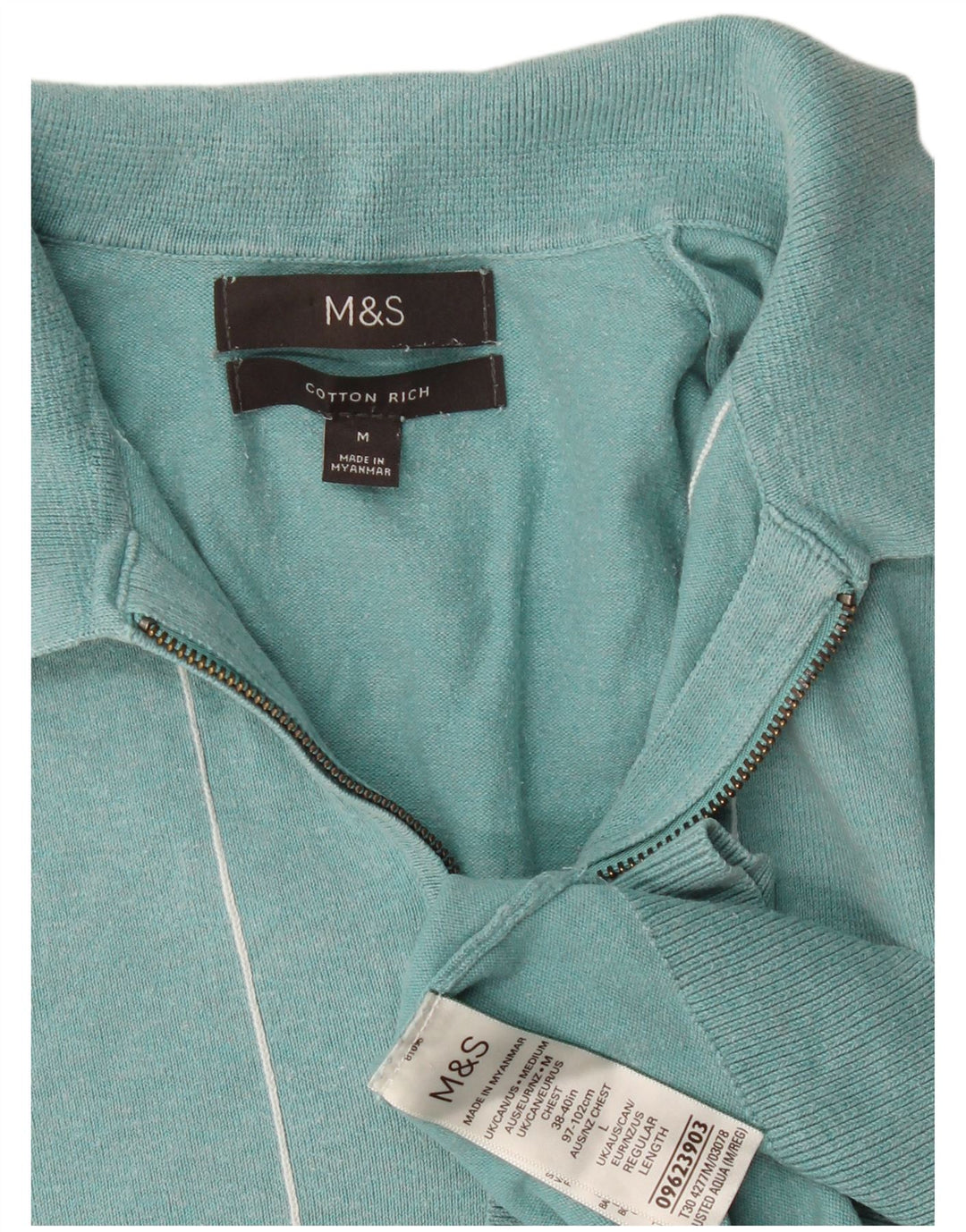 Marks & Spencer Polo de Manga Corta para Hombre con Rayas Turquesa Medianas