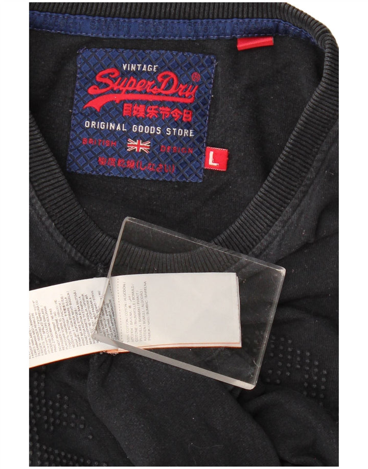 Superdry Top gráfico de manga larga de algodón negro grande para hombre