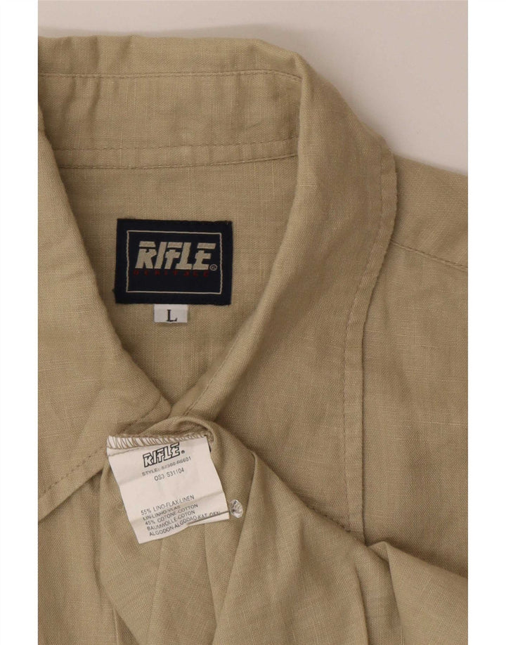 Camisa Rifle Hombre Grande Lino Beige