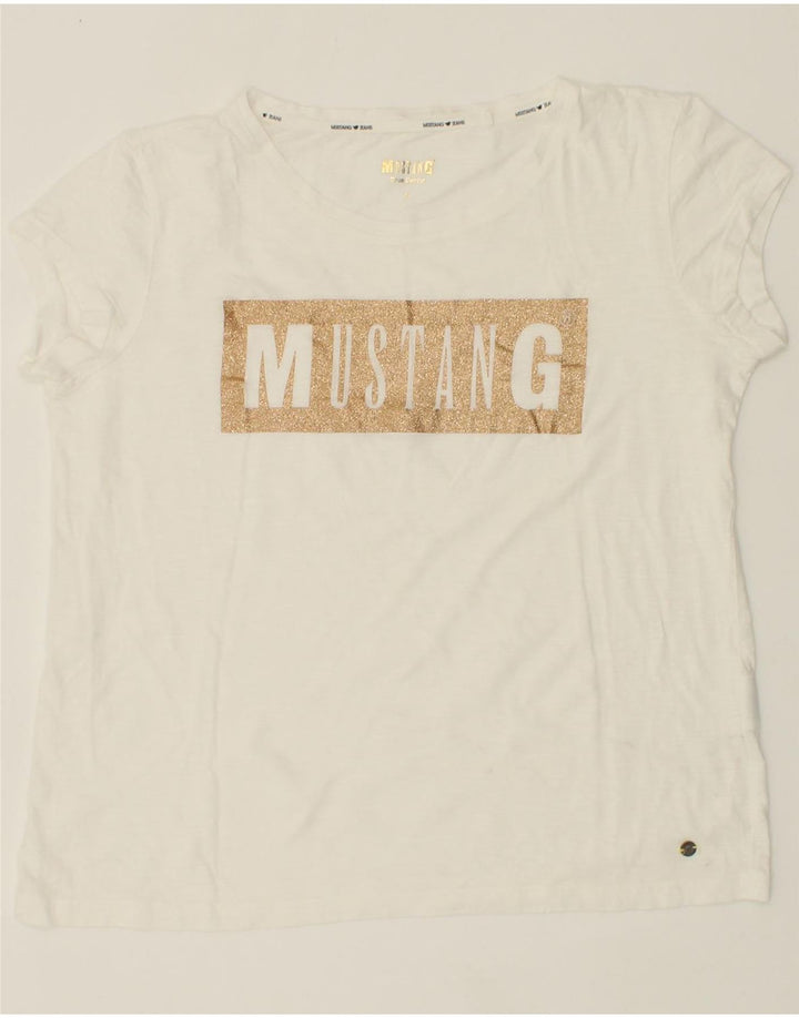 MUSTANG Womens Graphic T-Shirt Top UK 14 Medium White Vintage Mustang and Second-Hand Mustang from Messina Hembry 