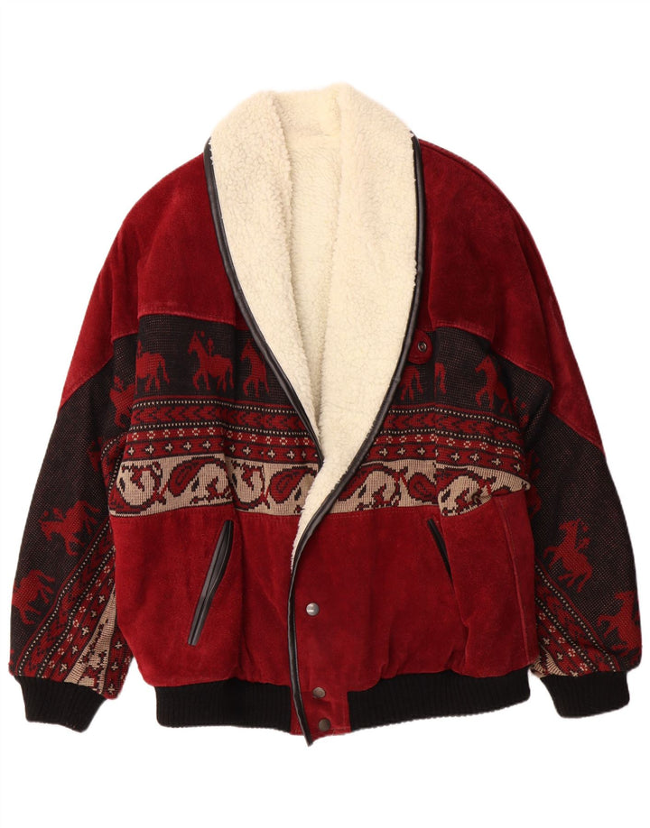 C&A Chaqueta de ante Sherpa para hombre Reino Unido 40 Grande Cuero Fair Isle rojo