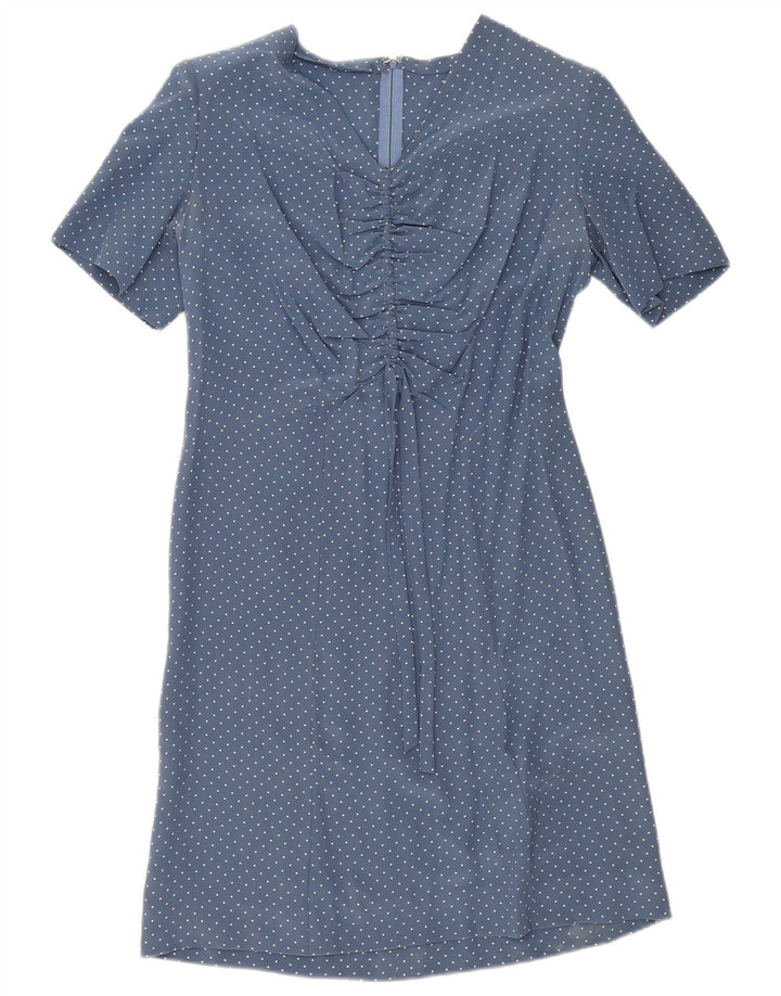 Vintage mujer A-Line vestido Reino Unido 12 azul medio manchado