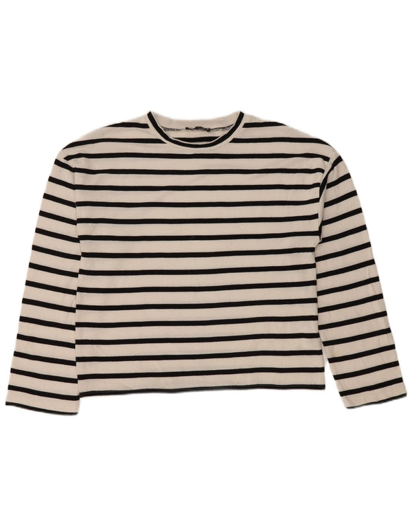Zara Mujer Top Manga Larga UK 44 Viscosa Rayas Blanca Mediana