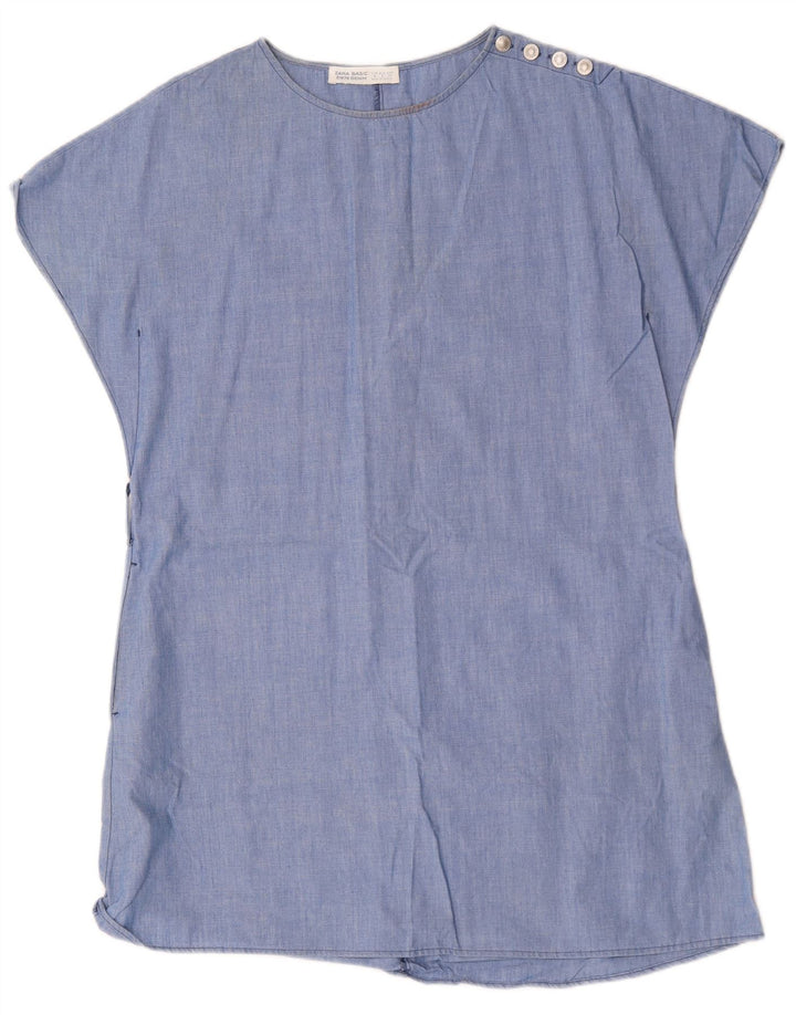 Zara Mujer Vestido Tent UK 44 Algodón Azul Medio