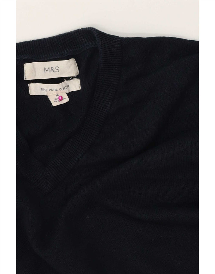 Marks & Spencer Suéter con Cuello en V para Hombre Algodón Azul Marino Mediano