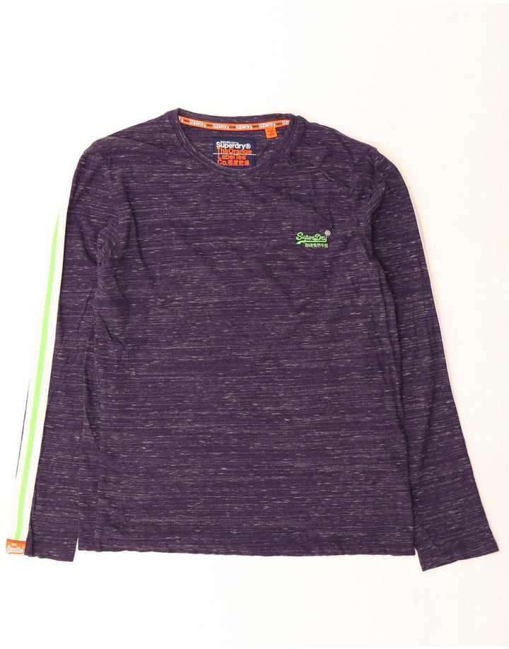 Superdry Camiseta de manga larga para hombre de algodón moteado en azul marino grande