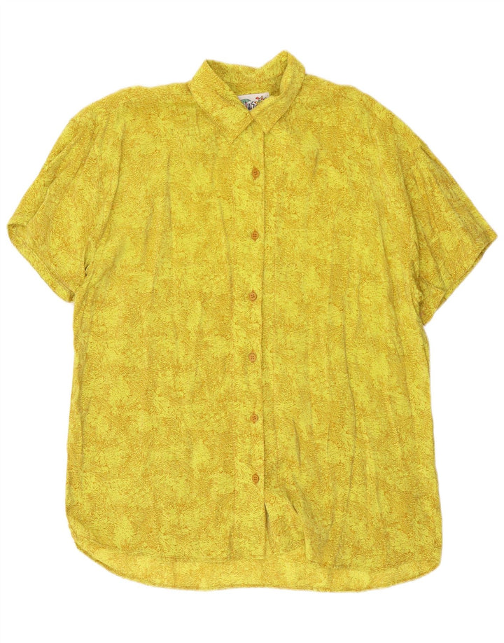 Vintage mujeres oversize patrón abstracto camisa blusa Reino Unido 10 pequeño amarillo