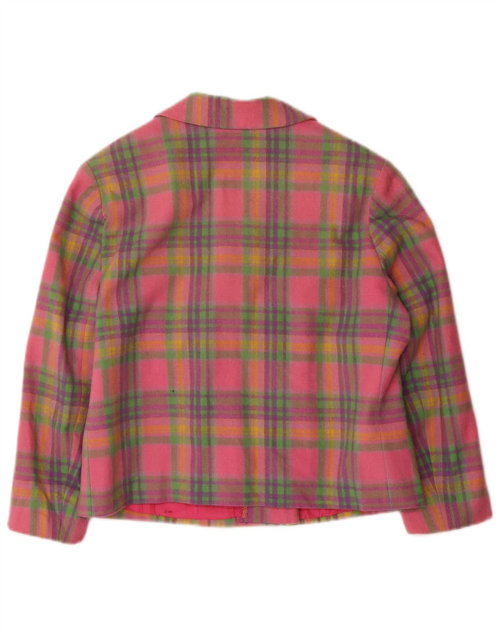Vintage mujer crop 3/4 manga Blazer chaqueta Reino Unido 10 pequeño cheque rosa