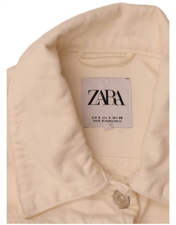 ZARA Mujer Chaqueta Vaquera Extragrande UK 10 Small Algodón Blanco