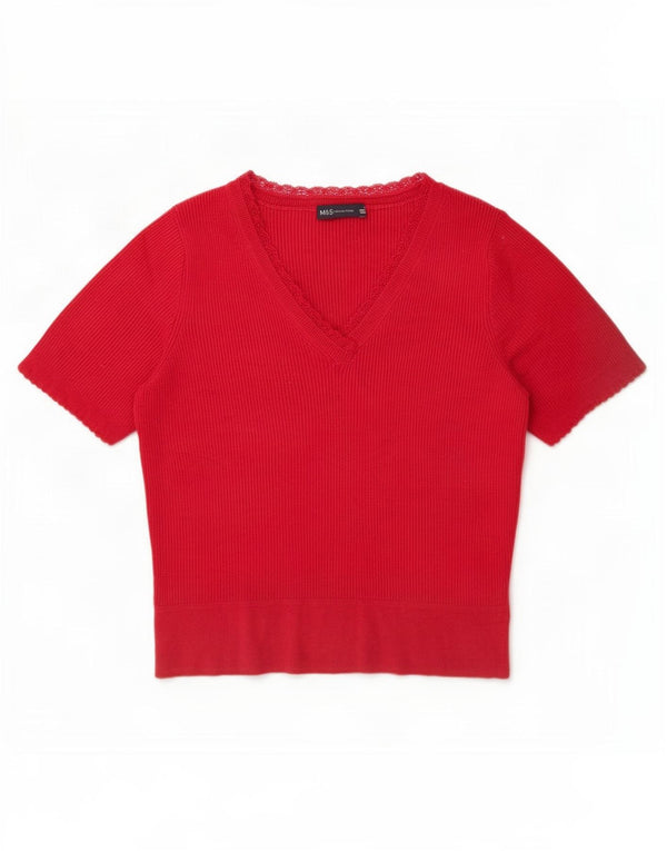 Marks & Spencer Blusa de manga corta para mujer UK 46 Grande Acrílico rojo