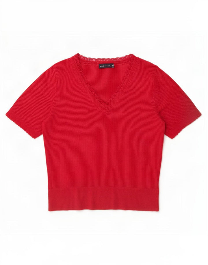 Marks & Spencer Blusa de manga corta para mujer UK 46 Grande Acrílico rojo