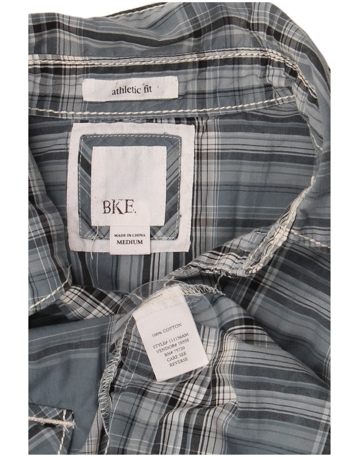 BKE Camisa atlética para hombre de algodón a cuadros azul medio