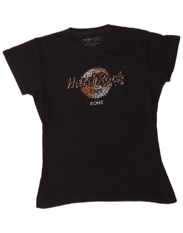 Hard Rock Cafe Mujer Rome Graphic Camiseta Top UK 46 Grande Algodón Negro