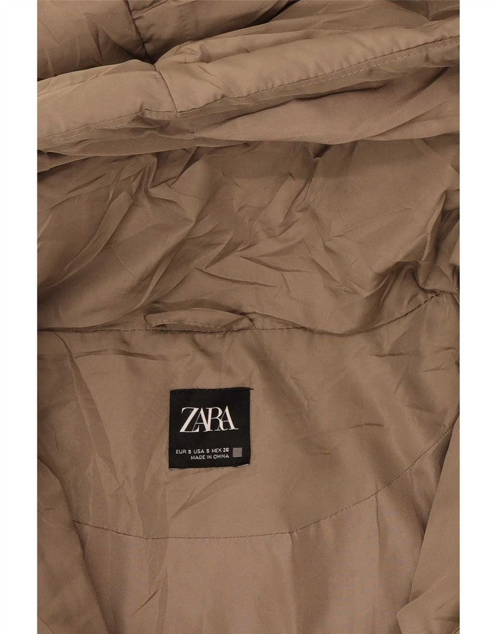 Zara Mujer Chaqueta Acolchada Extragrande Con Capucha UK 10 Small Marrón Poliéster