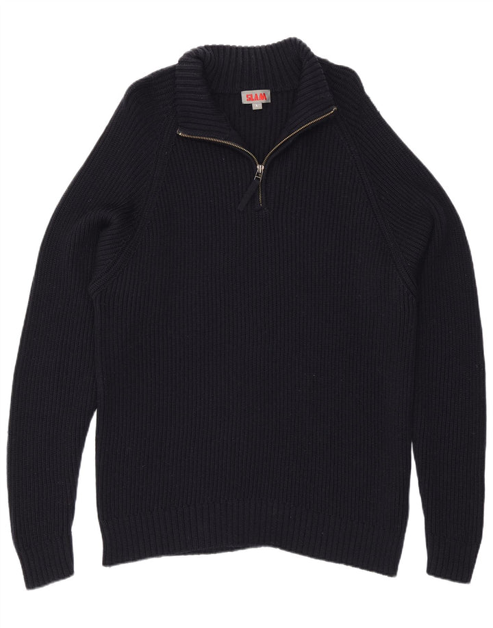 Slam - Jersey con cuello y cremallera para hombre, talla grande, de lana azul marino