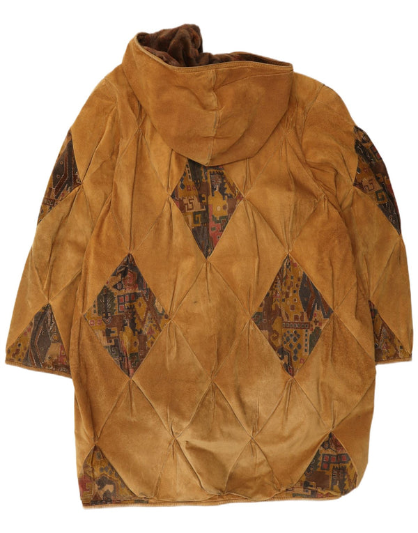 Vintage mujer con capucha ante cortavientos abrigo Reino Unido 20 2XL marrón geométrico