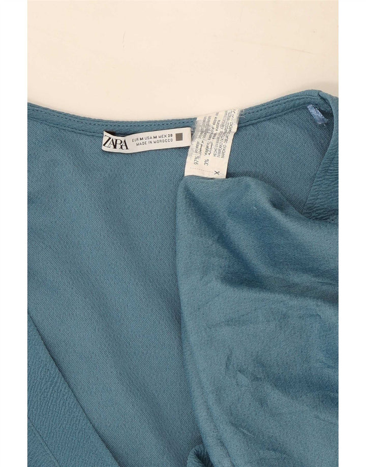 Zara Vestido recto de manga corta para mujer UK 44 Poliéster azul medio