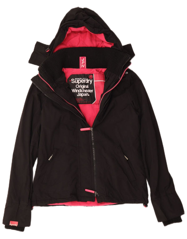 Superdry Womens Windcheater Hooded Windbreaker Jacket UK 14 Medium Black