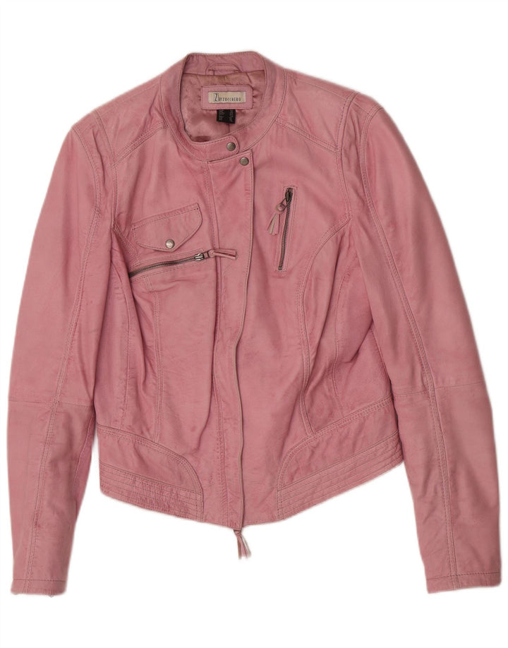 Zucchero Chaqueta de cuero motera para mujer UK 46 Large Pink Leather