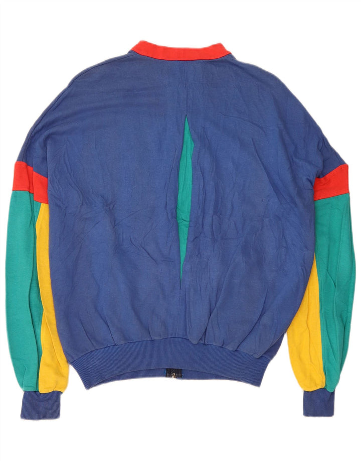 Vintage hombres chándal top chaqueta grande azul colorblock