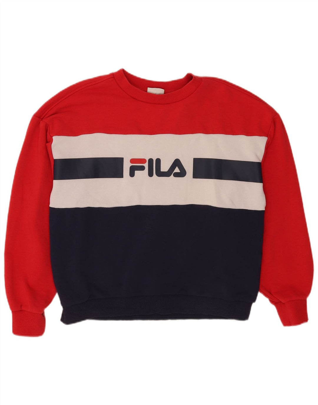 Fila - Sudadera gráfica para mujer (talla 40), algodón color block mediano, color rojo