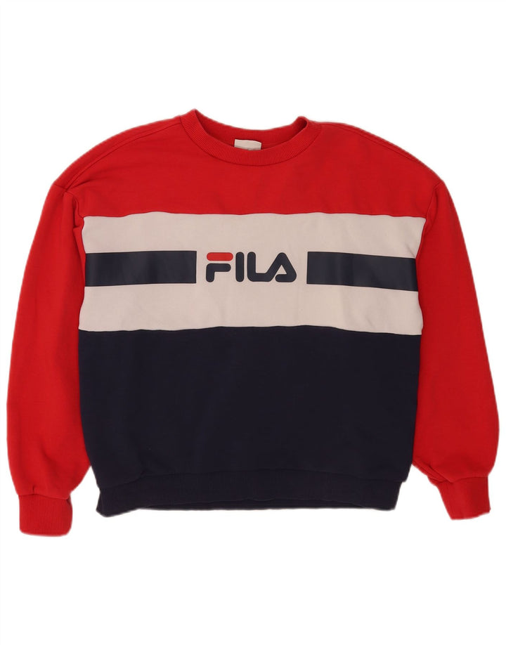Fila - Sudadera gráfica para mujer (talla 40), algodón color block mediano, color rojo