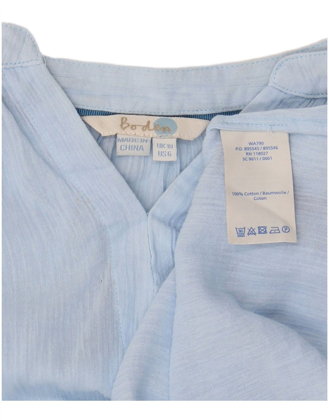 BODEN Blusa extragrande de manga larga para mujer UK 10 Small Blue Cotton
