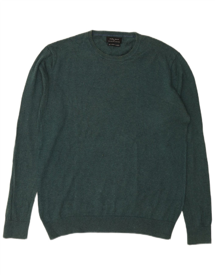 Zara Hombre Jersey Cuello Redondo Jersey XL Seda Verde