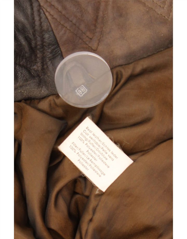 VINTAGE Abrigo de cuero con capucha para mujer EU 38 Cuero marrón medio