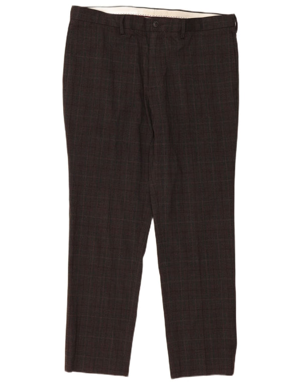 Marks & Spencer Pantalones chinos ajustados para hombre W36 L31 Poliéster a cuadros marrón