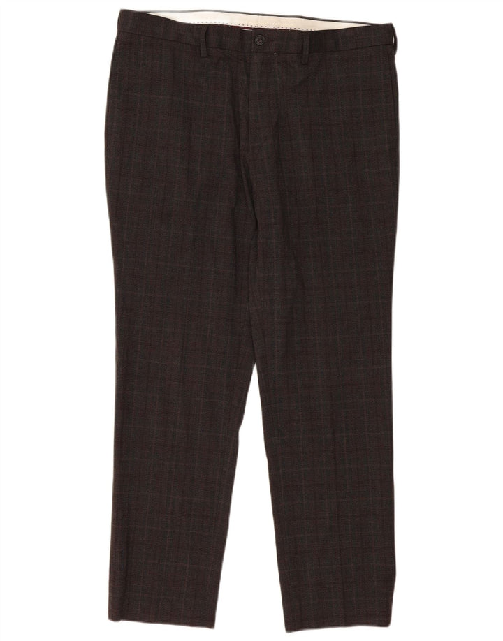 Marks & Spencer Pantalones chinos ajustados para hombre W36 L31 Poliéster a cuadros marrón