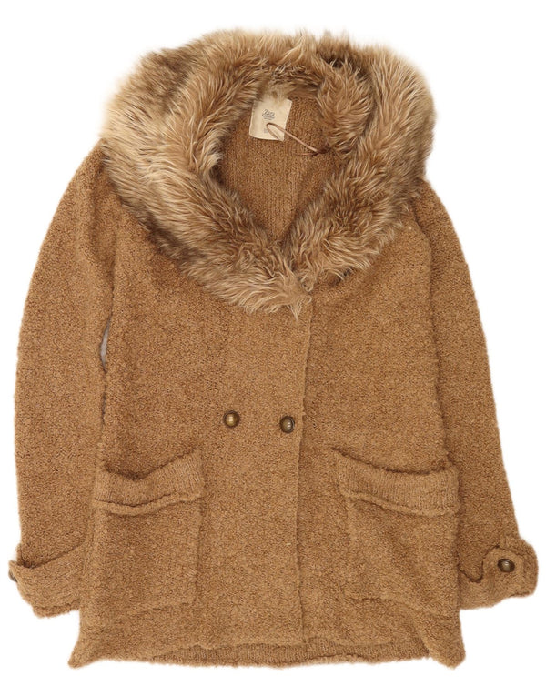 Zara Mujer Suéter Cárdigan Largo UK 44 Acrílico Marrón Medio