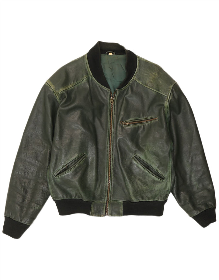 Conbipel Chaqueta Bomber de Cuero para Hombre UK 40 Grande Cuero Verde