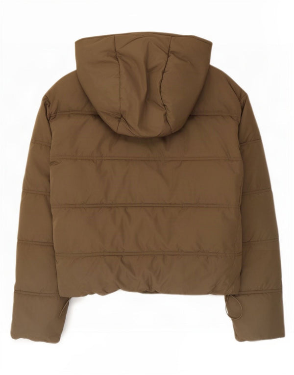 Zara Mujer Chaqueta Acolchada Extragrande Con Capucha UK 6 XS Poliéster Caqui