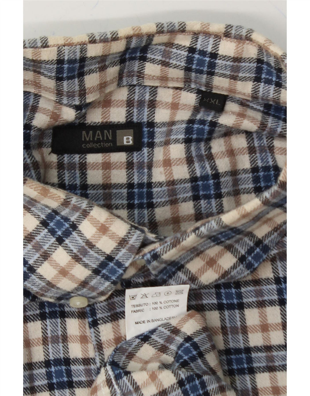 VINTAGE Mens Flannel Shirt 2XL Beige Check Cotton Vintage Vintage and Second-Hand Vintage from Messina Hembry 