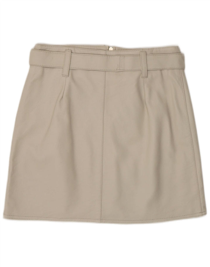 VINTAGE Falda de cuero para mujer IT 44 Medio W28 Cuero gris