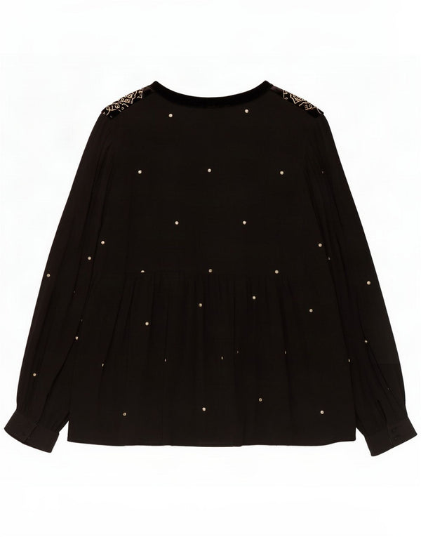 Monsoon Blusa de manga larga para mujer UK 40 XL Negro Floral